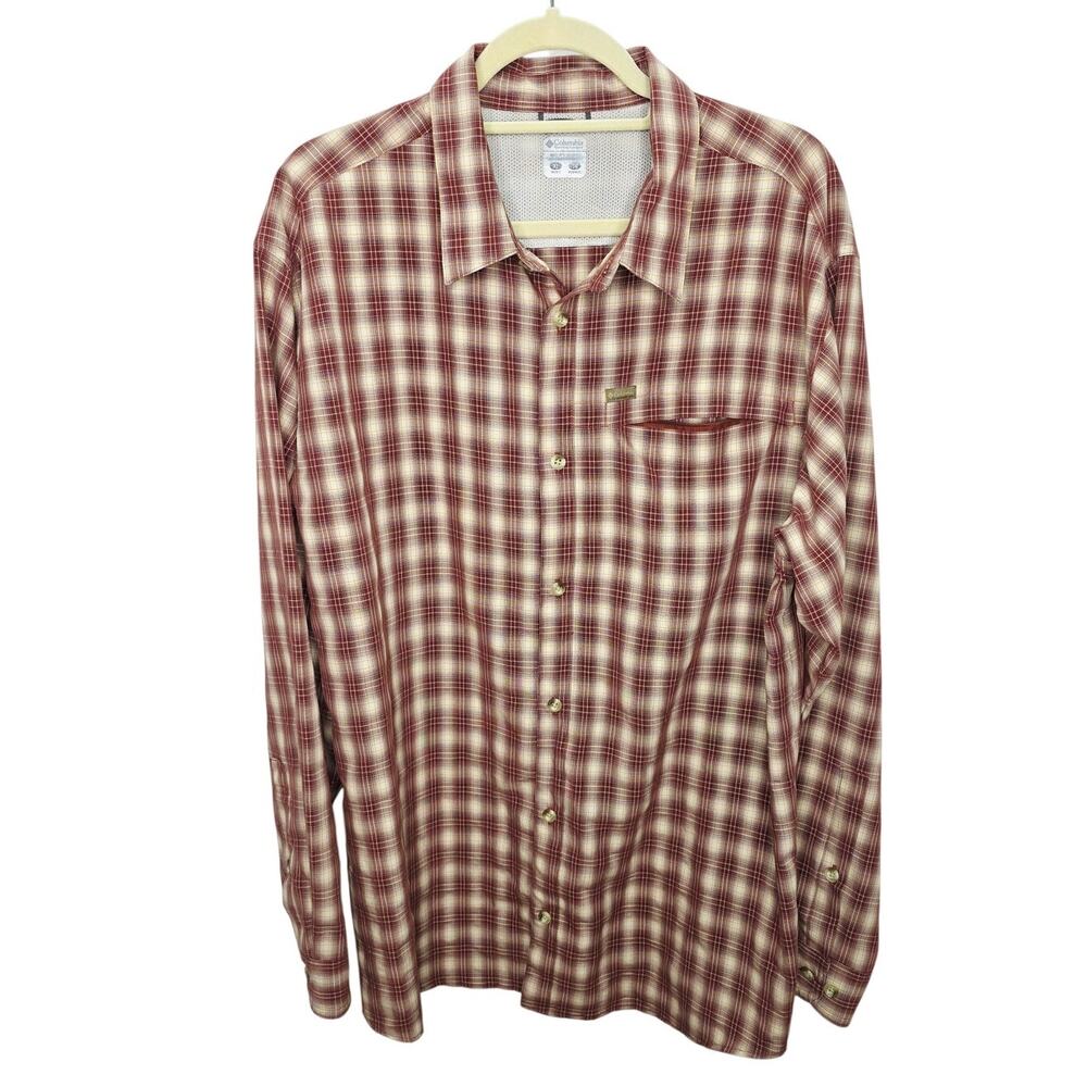 Columbia Omni Shield Brown Plaid Button Up Shirt Men's Casual Americana Outdoor